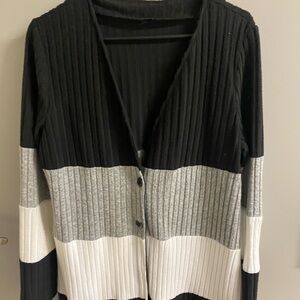 Elegant Black, Gray, and White Women's Cardigan